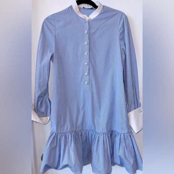 ALEXANDER MCQUEEN Blue & White Striped Shirt Dress | SZ: M - Picture 3 of 9
